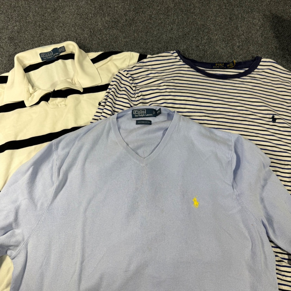 Polo Ralph Lauren Men XXL 2XLT Bundle Pima Cotton Sweater Rugby Polo Striped Tee